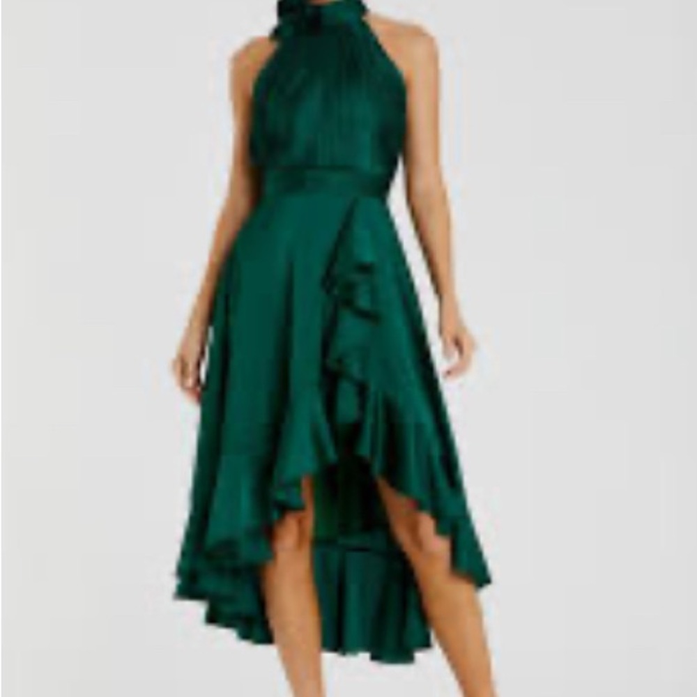 Mac Duggal Halter Neck Flower Detail Ruffled midi dress